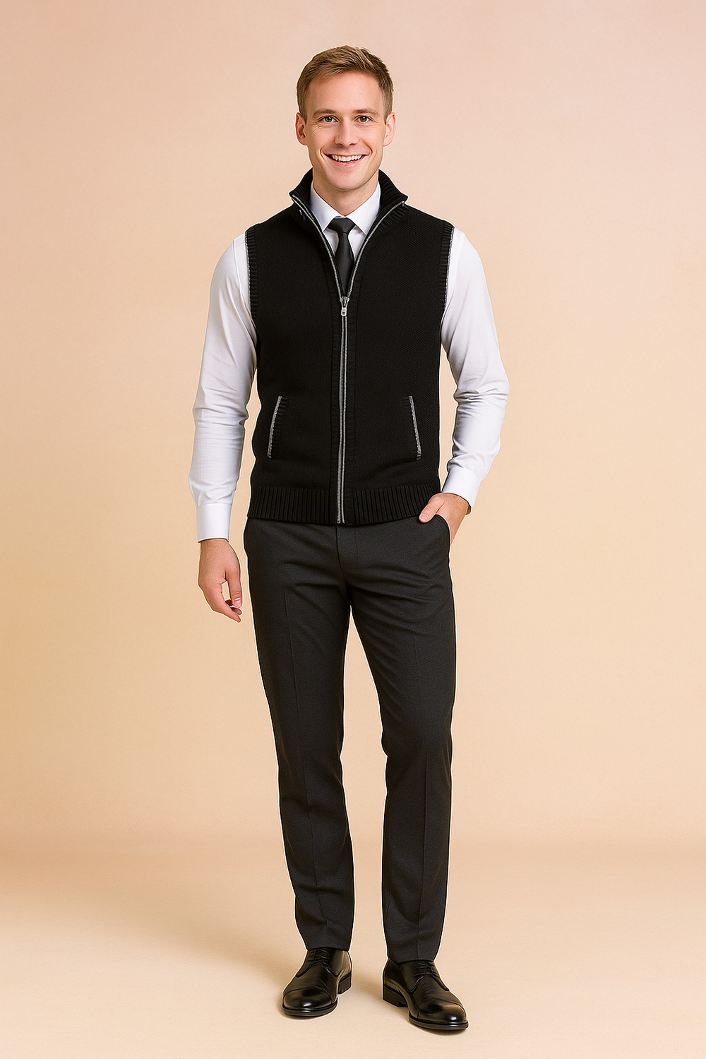 Ærmeløs herrecardigan | Lynlås 1