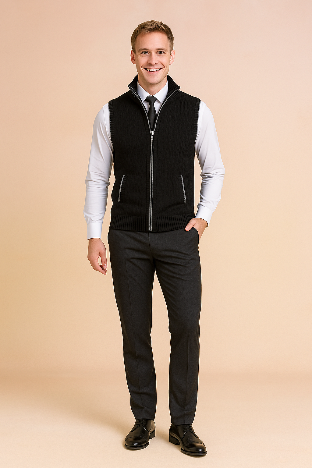 Ærmeløs herrecardigan | Lynlås 1