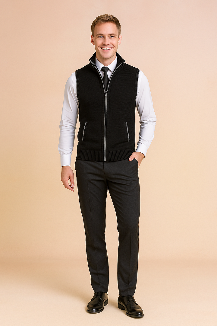 Ærmeløs herrecardigan | Lynlås 1