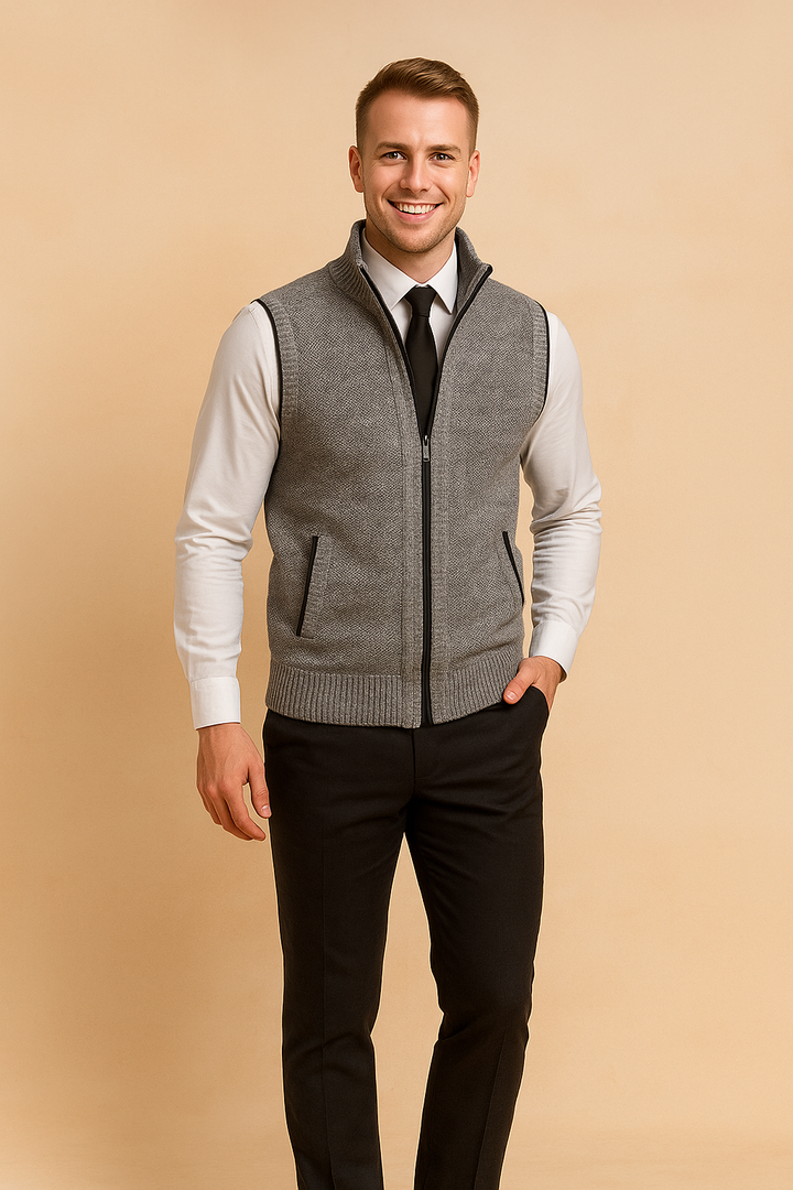 Ærmeløs herrecardigan | Lynlås 2