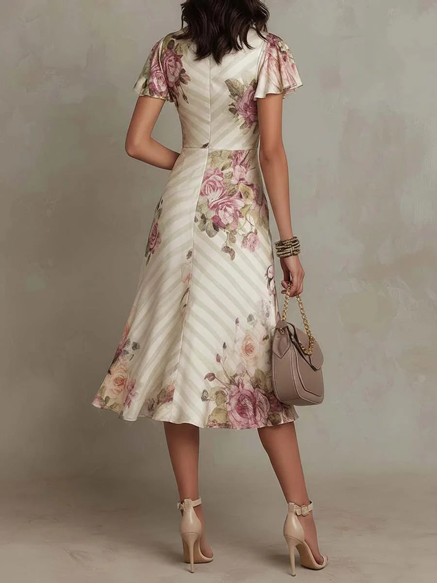 Alba Damen Retro Satin Midi Kleid mit Blumenmuster 1