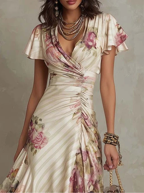 Alba Damen Retro Satin Midi Kleid mit Blumenmuster 2