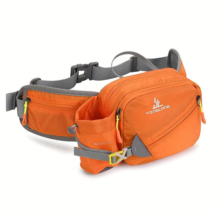 Alsidig løbebæltetaske med vandflaskeholder – Holdbar nylon med lynlåse til vandreture og maratonløb 2