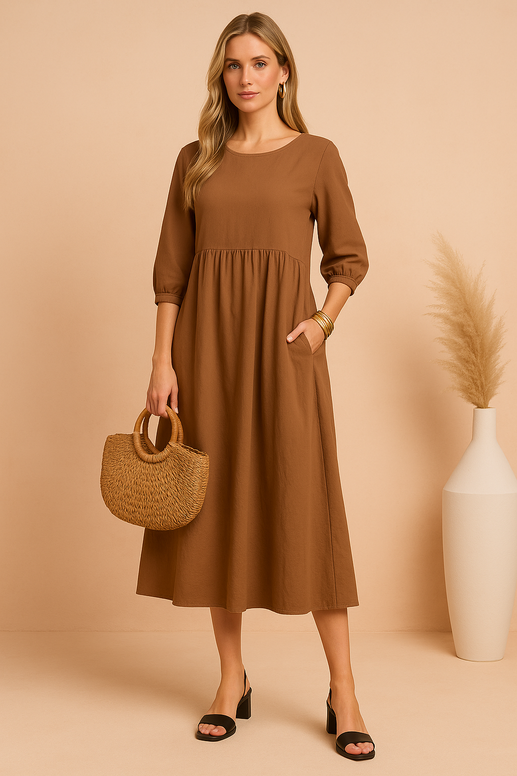 Amabel | Elegant midikjole med 3/4 ærmer 3