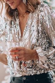 Amelia Glamour Bluse med Glitrende Stof og Elegant Pasform 2