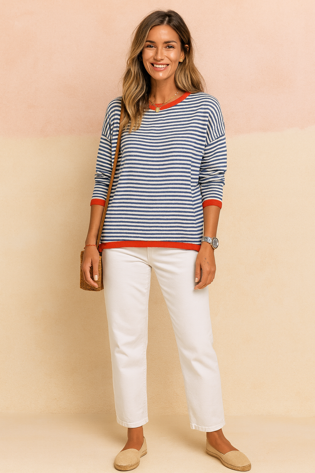 Amelia | Stribet sweater med kontrastkant 1