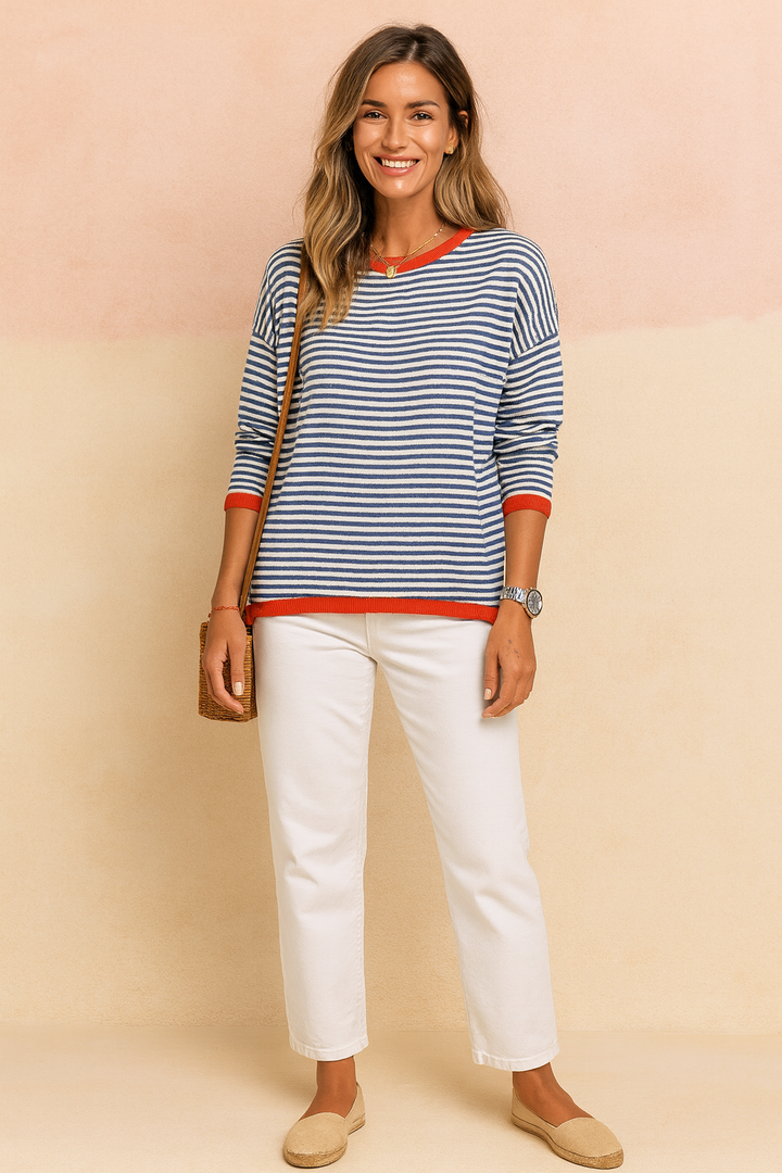 Amelia | Stribet sweater med kontrastkant 1