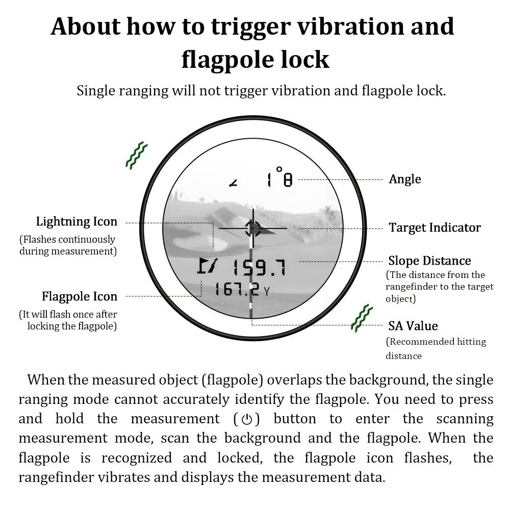 Avanceret golfafstandsmåler - Præcise målinger med hældningskompensation og vibrationsfeedback 7