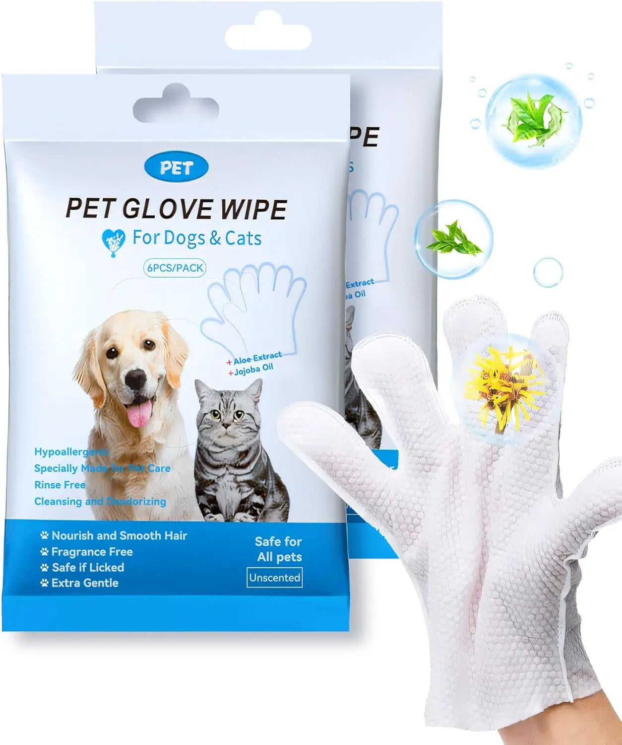 Badehandsker til kæledyr – Rengørings- og lugtfjernende vådservietter til hunde og katte, perfekt daglig plejeværktøj til kæledyr 0