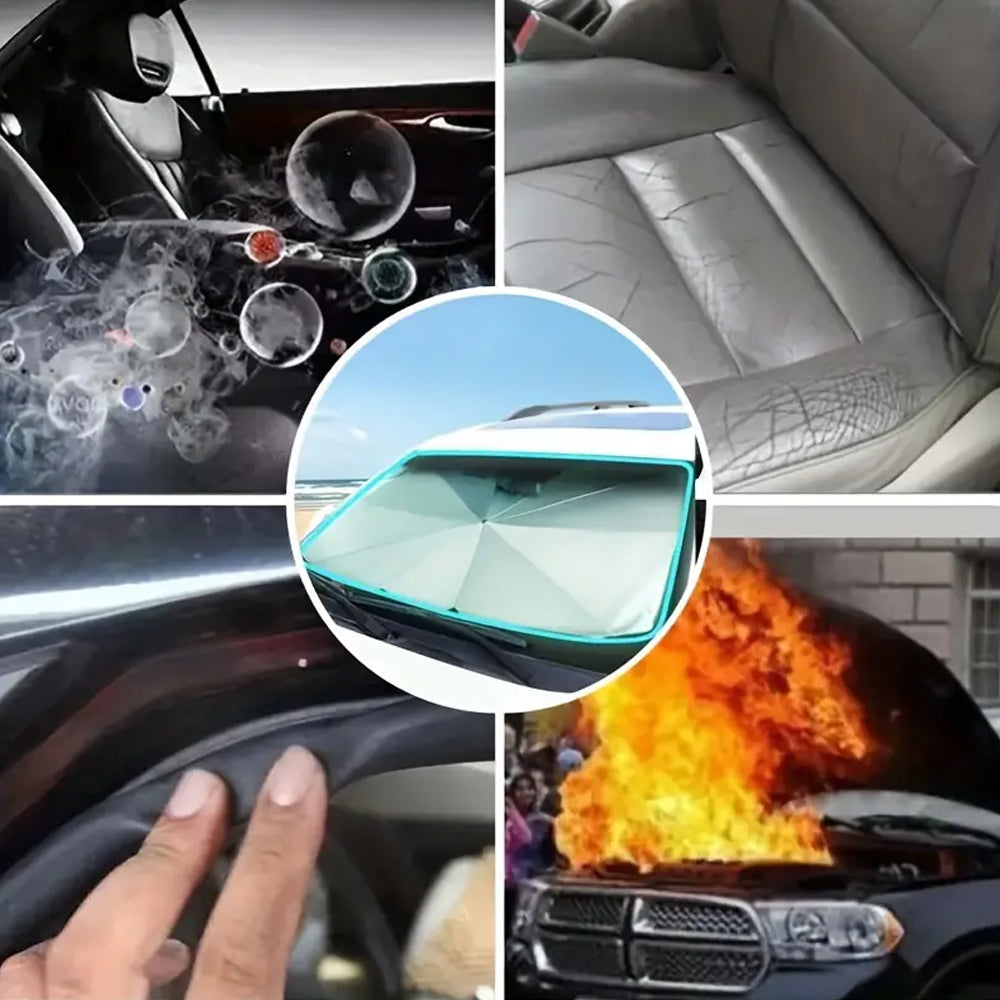 Bærbar, foldbar solskærm til forruden – Universal solskærm til bil med varmeisolering, UV-refleksion og nemt opbevaringsdesign i bilen 0