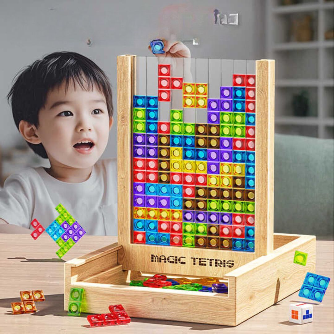 Bæredygtigt træpuslespil – miljøvenligt Tetris-klodslegetøj til familiesjov og læring 1