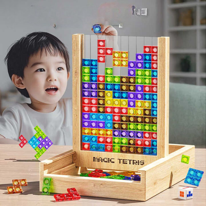 Bæredygtigt træpuslespil – miljøvenligt Tetris-klodslegetøj til familiesjov og læring 1