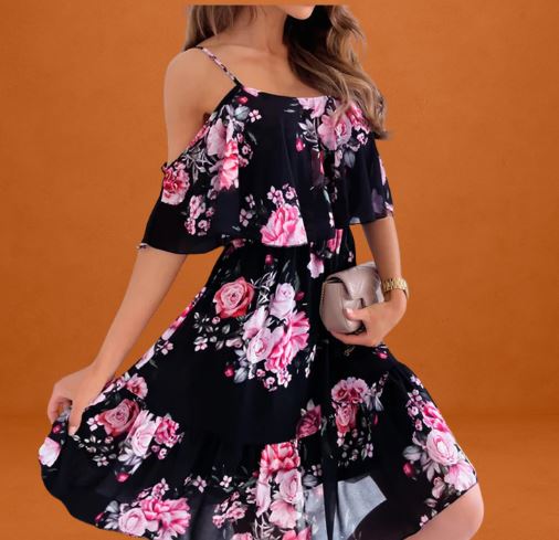 Bella | Blomsterprintet Off-Shoulder Minikjole 0
