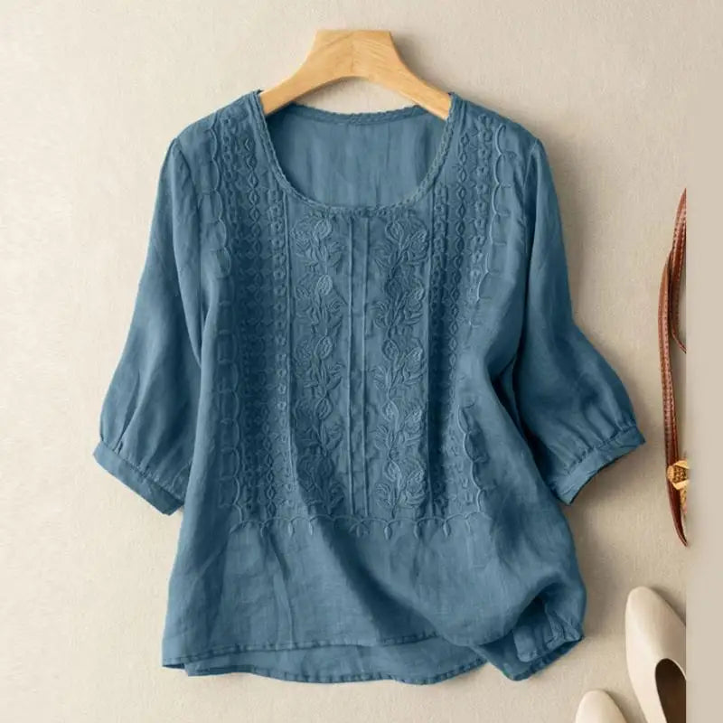Blomstret Afslappet Bluse Til Kvinder – Elegant Design Med Broderede Detaljer, Perfekt Til Hverdag Og Fest 1