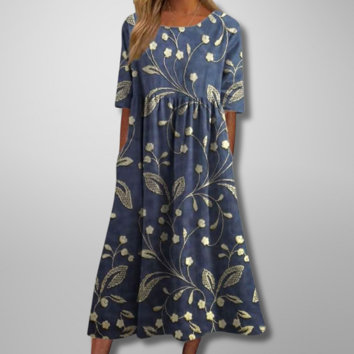 Blomstret Midi Kjole til Kvinder - Elegant og Afslappet Design til Hverdag og Fest 0