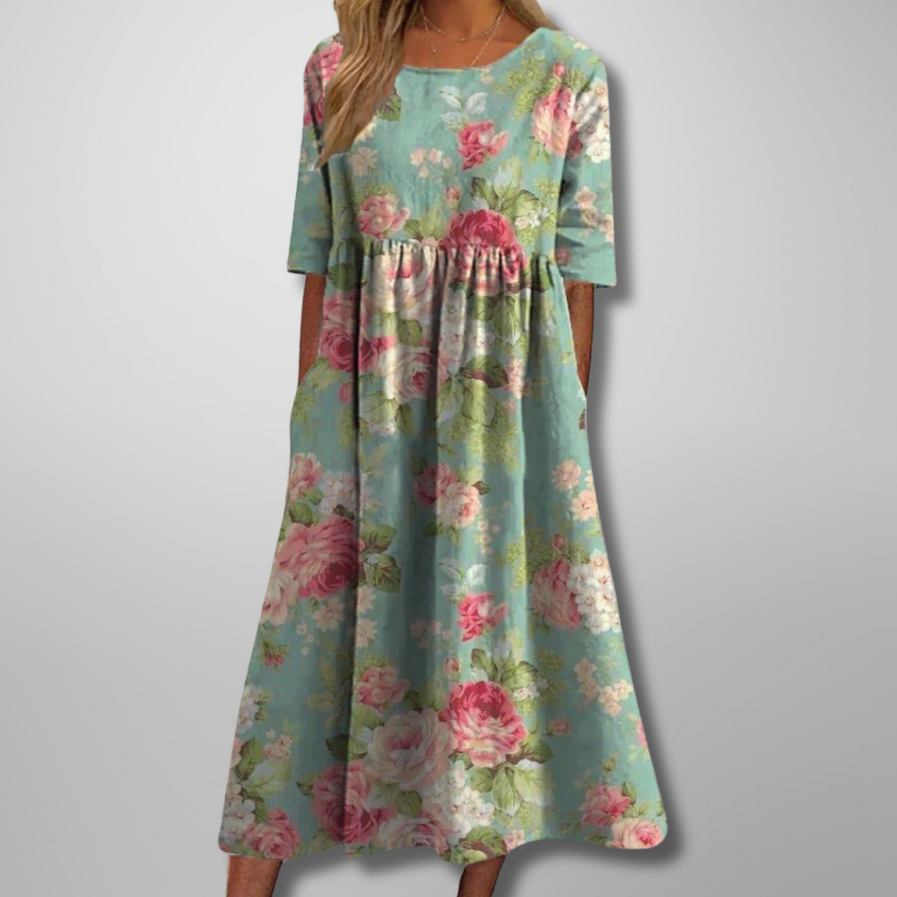 Blomstret Midi Kjole til Kvinder - Elegant og Afslappet Design til Hverdag og Fest 1