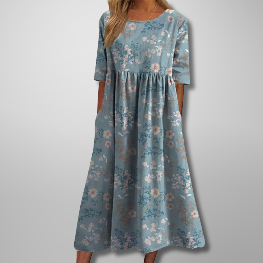Blomstret Midi Kjole til Kvinder - Elegant og Afslappet Design til Hverdag og Fest 4