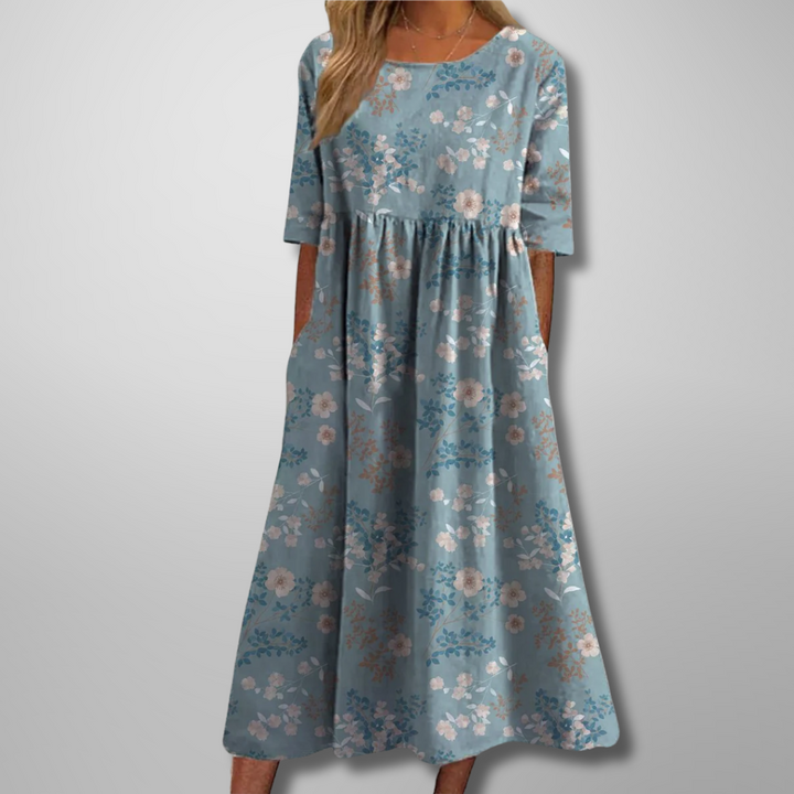 Blomstret Midi Kjole til Kvinder - Elegant og Afslappet Design til Hverdag og Fest 4