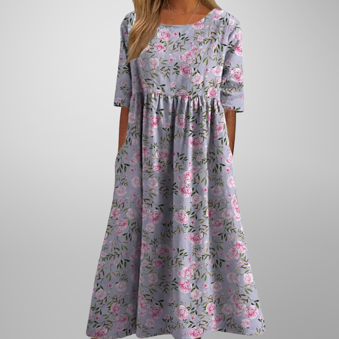 Blomstret Midi Kjole til Kvinder - Elegant og Afslappet Design til Hverdag og Fest 5