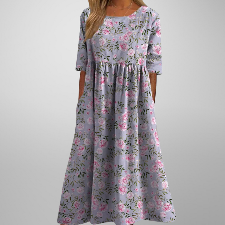 Blomstret Midi Kjole til Kvinder - Elegant og Afslappet Design til Hverdag og Fest 5