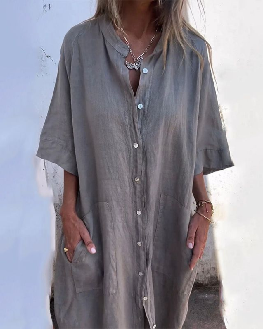 Boho Skjortekjole til Kvinder - Elegant Sommerkjole med Afslappet Silhuet og Flydende Drapering 0