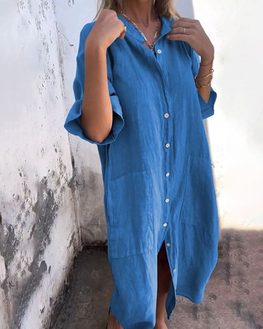 Boho Skjortekjole til Kvinder - Elegant Sommerkjole med Afslappet Silhuet og Flydende Drapering 2