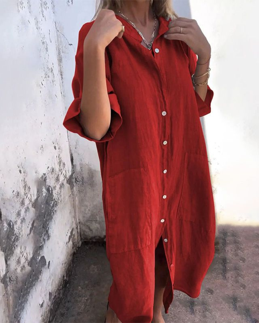 Boho Skjortekjole til Kvinder - Elegant Sommerkjole med Afslappet Silhuet og Flydende Drapering 5