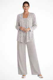 Buksedragt Dame til Fest - Elegant Tredelt Buksedragt til Bryllup med Pailletter og Blonde Detaljer - Jumpsuit Kvinder 0