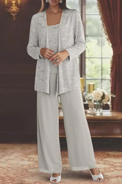 Buksedragt Dame til Fest - Elegant Tredelt Buksedragt til Bryllup med Pailletter og Blonde Detaljer - Jumpsuit Kvinder 1