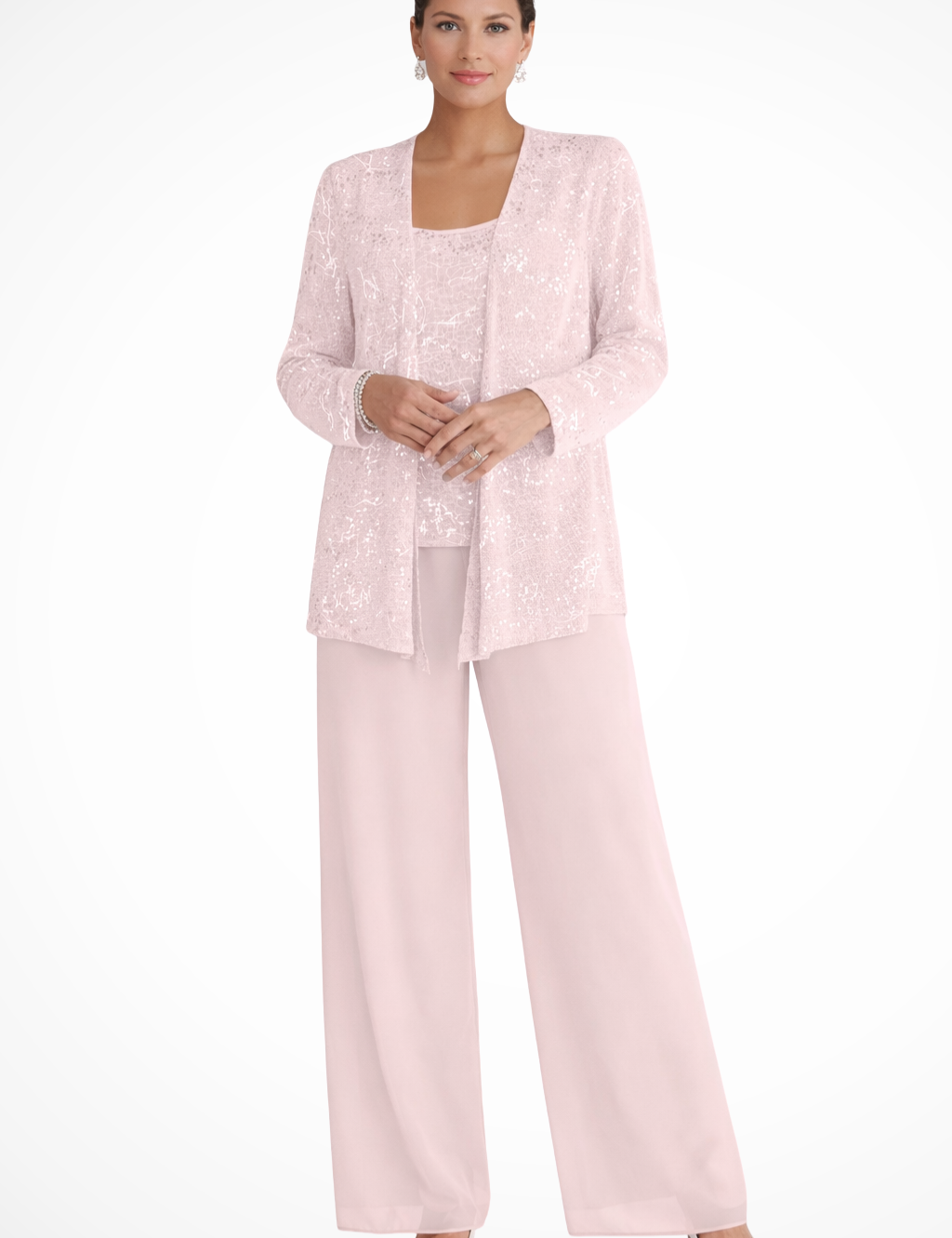 Buksedragt Dame til Fest - Elegant Tredelt Buksedragt til Bryllup med Pailletter og Blonde Detaljer - Jumpsuit Kvinder 10
