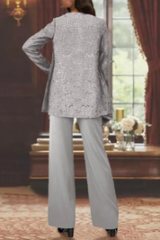 Buksedragt Dame til Fest - Elegant Tredelt Buksedragt til Bryllup med Pailletter og Blonde Detaljer - Jumpsuit Kvinder 3