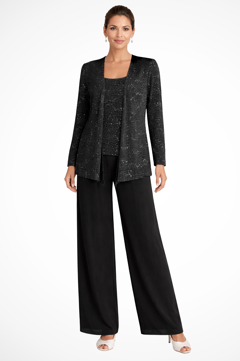 Buksedragt Dame til Fest - Elegant Tredelt Buksedragt til Bryllup med Pailletter og Blonde Detaljer - Jumpsuit Kvinder 4