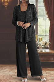 Buksedragt Dame til Fest - Elegant Tredelt Buksedragt til Bryllup med Pailletter og Blonde Detaljer - Jumpsuit Kvinder 5