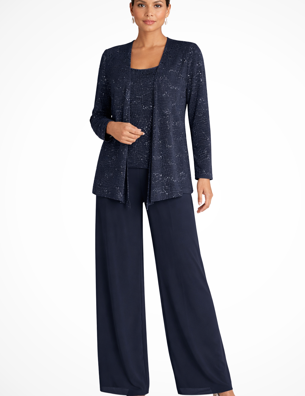 Buksedragt Dame til Fest - Elegant Tredelt Buksedragt til Bryllup med Pailletter og Blonde Detaljer - Jumpsuit Kvinder 6