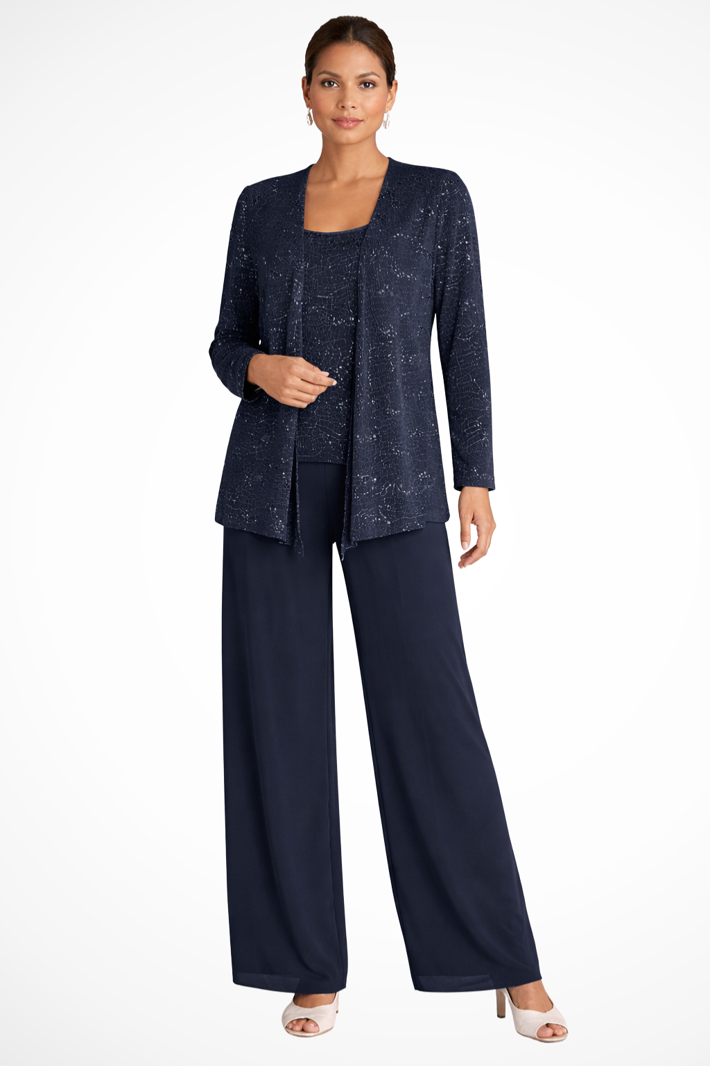Buksedragt Dame til Fest - Elegant Tredelt Buksedragt til Bryllup med Pailletter og Blonde Detaljer - Jumpsuit Kvinder 6