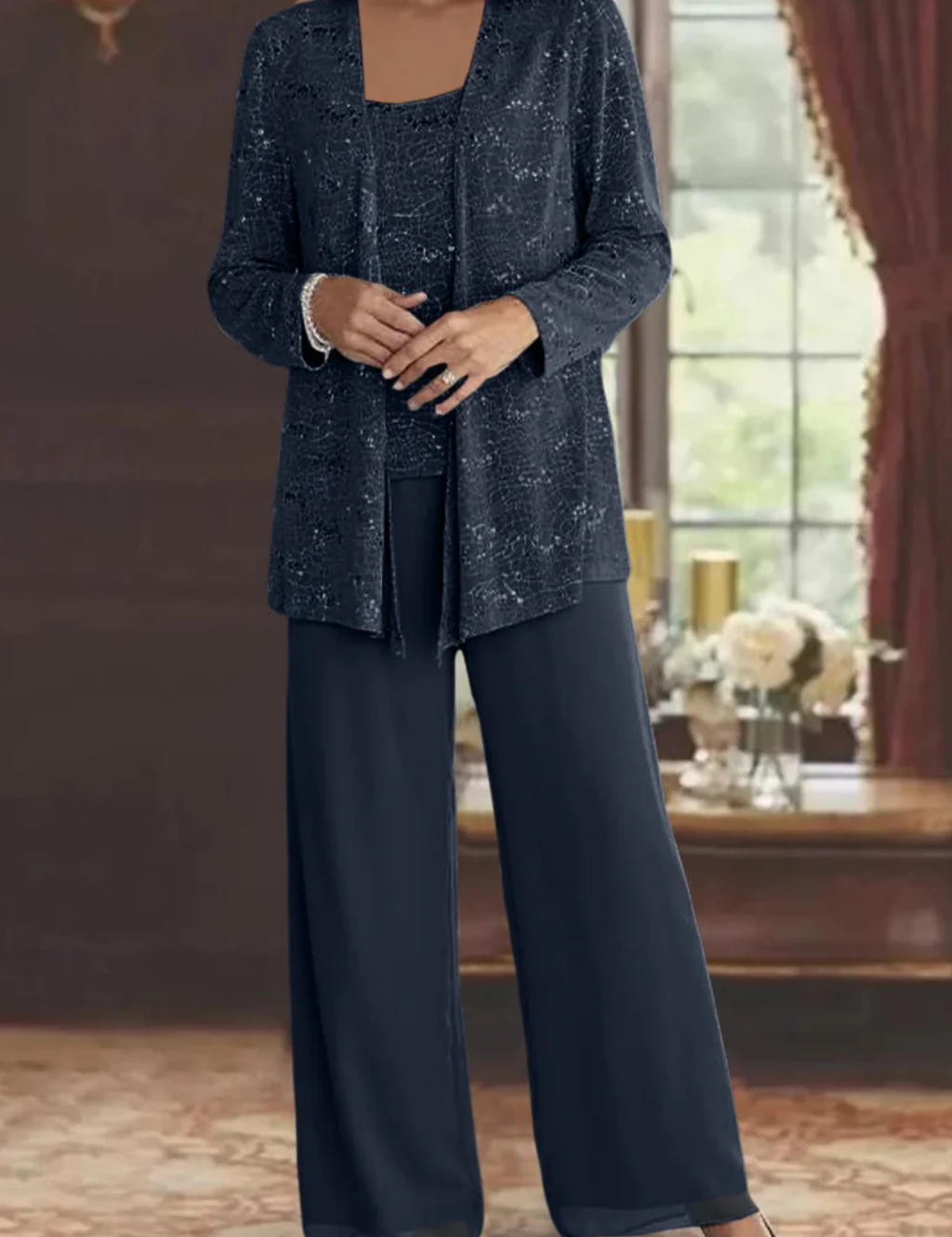 Buksedragt Dame til Fest - Elegant Tredelt Buksedragt til Bryllup med Pailletter og Blonde Detaljer - Jumpsuit Kvinder 7