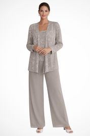Buksedragt Dame til Fest - Elegant Tredelt Buksedragt til Bryllup med Pailletter og Blonde Detaljer - Jumpsuit Kvinder 8