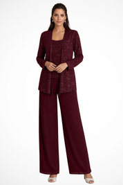 Buksedragt Dame til Fest - Elegant Tredelt Buksedragt til Bryllup med Pailletter og Blonde Detaljer - Jumpsuit Kvinder 9
