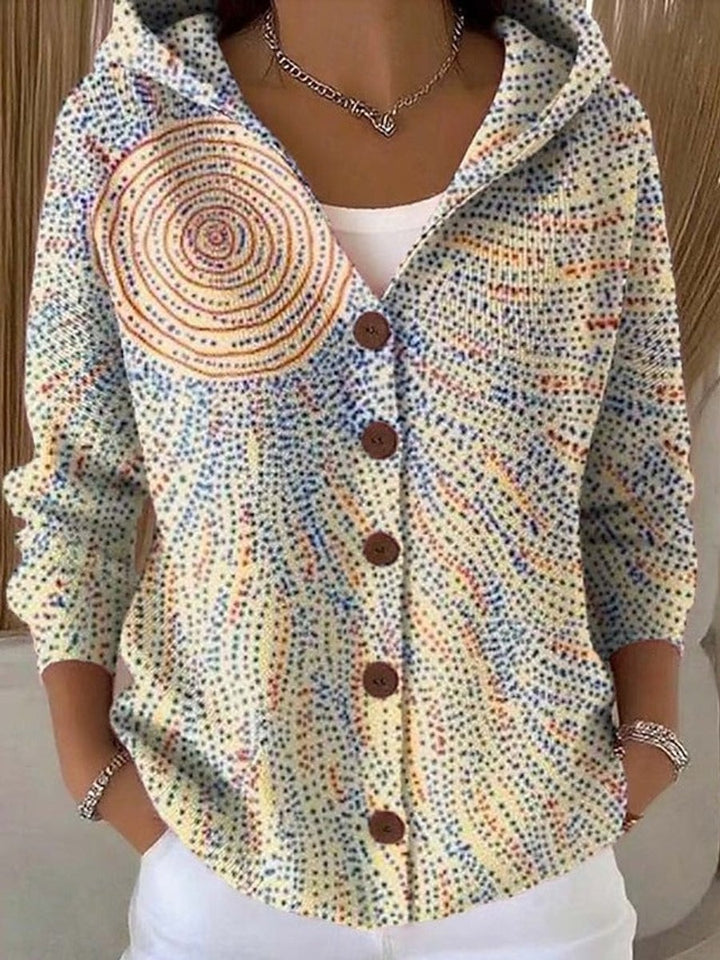 Bunte Damen Strickjacke mit Kapuze und Knopfleiste – Lockerer Hoodie Cardigan für Alltag und Freizeit 5
