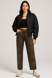Damebukser med leopardprint og brede ben