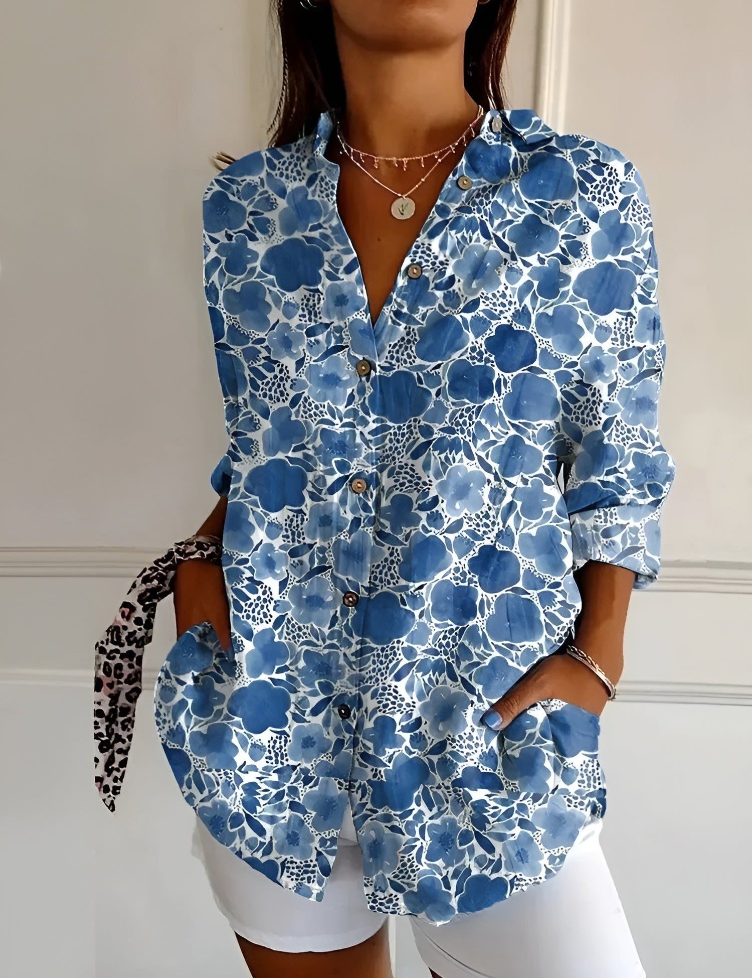 Chic Bluse Med Unikt Print Til Kvinder - Elegant, Komfortabel Og Alsidig Stil 1