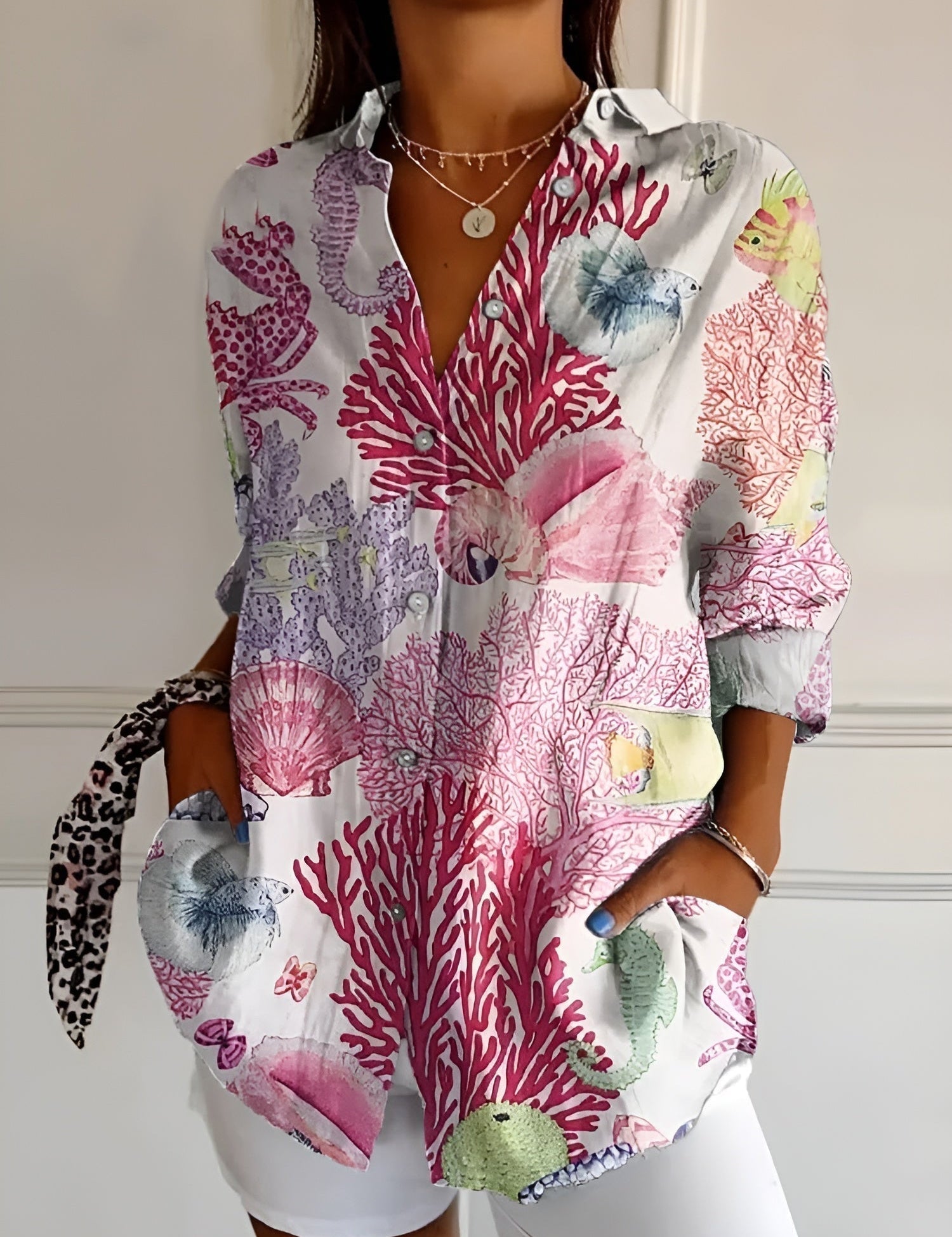 Chic Bluse Med Unikt Print Til Kvinder - Elegant, Komfortabel Og Alsidig Stil 3