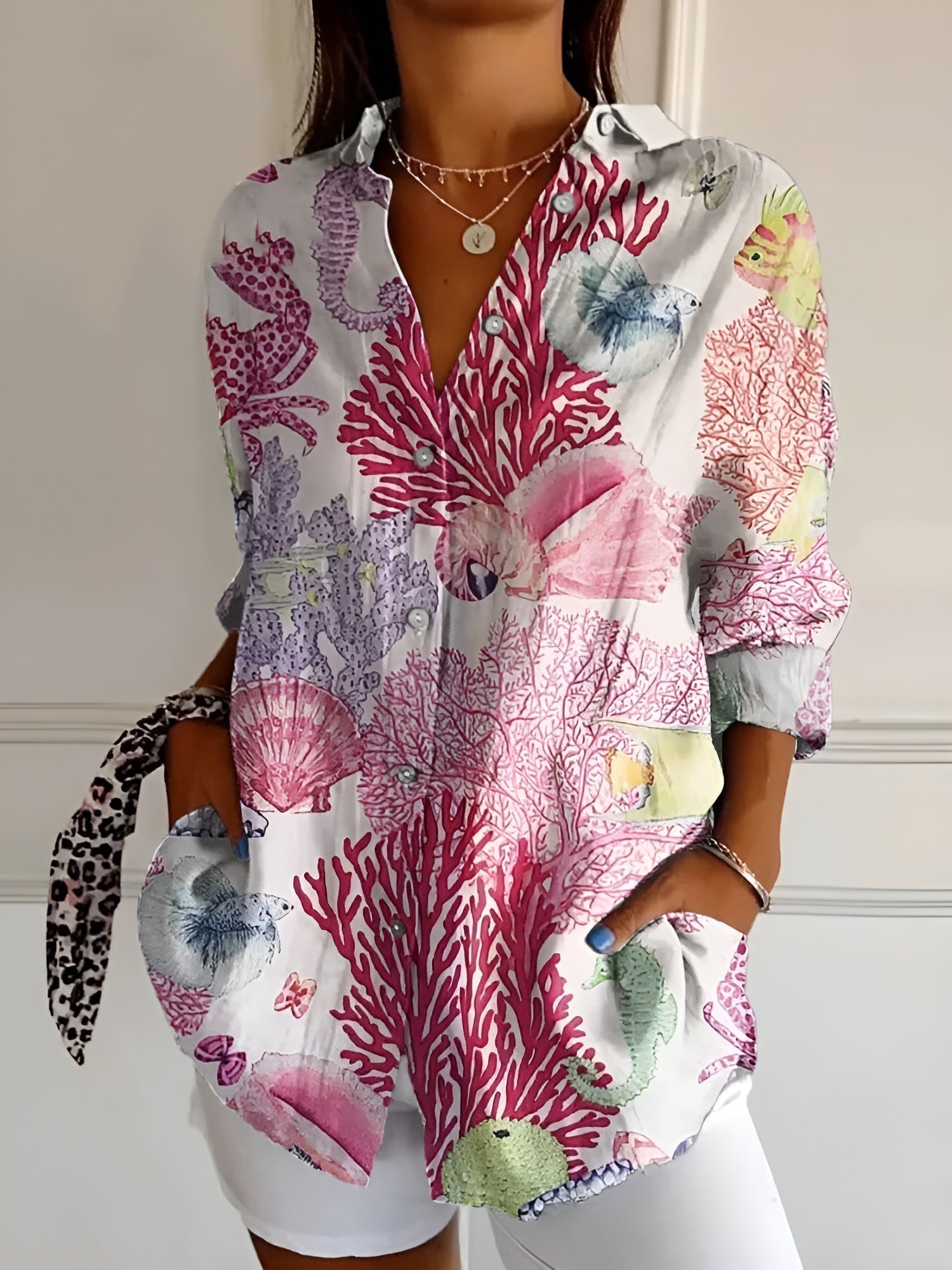 Chic Bluse Med Unikt Print Til Kvinder - Elegant, Komfortabel Og Alsidig Stil 3