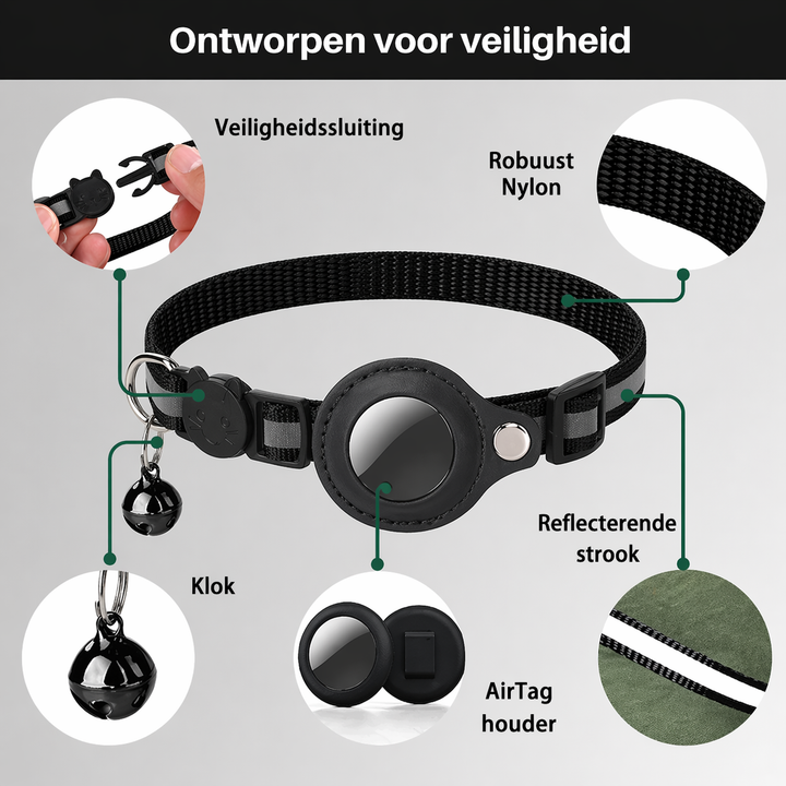 CAT GPS-trackerhalsbånd med hurtigudløser og reflekterende design for forbedret synlighed om natten
