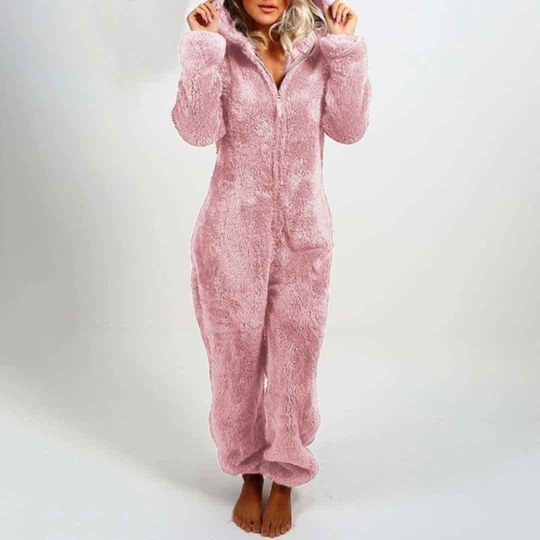 Dahlia | Elegant lang fleece-jumpsuit med hætte 0