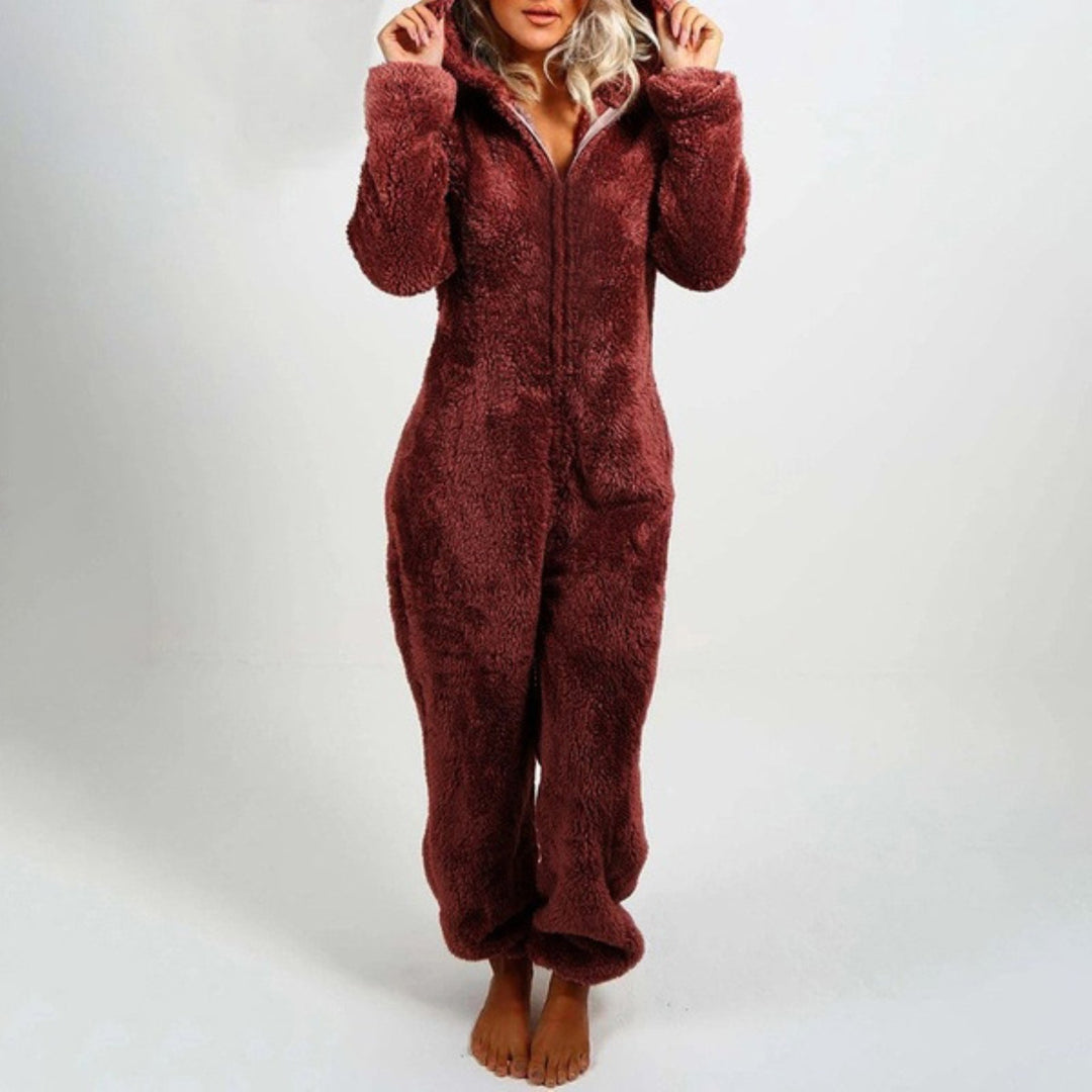 Dahlia | Elegant lang fleece-jumpsuit med hætte 2