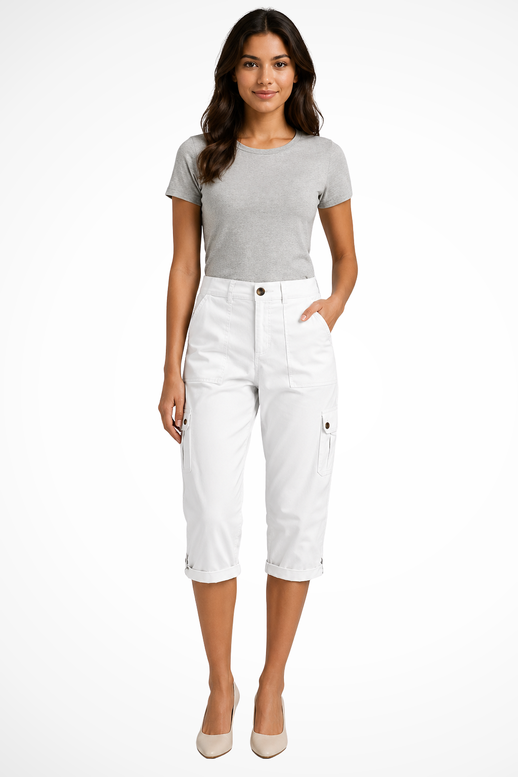 Dame Cargo Bukser - Cropped Design med Oprulningskant og Flere Lommer til Stilfuld Komfort 1