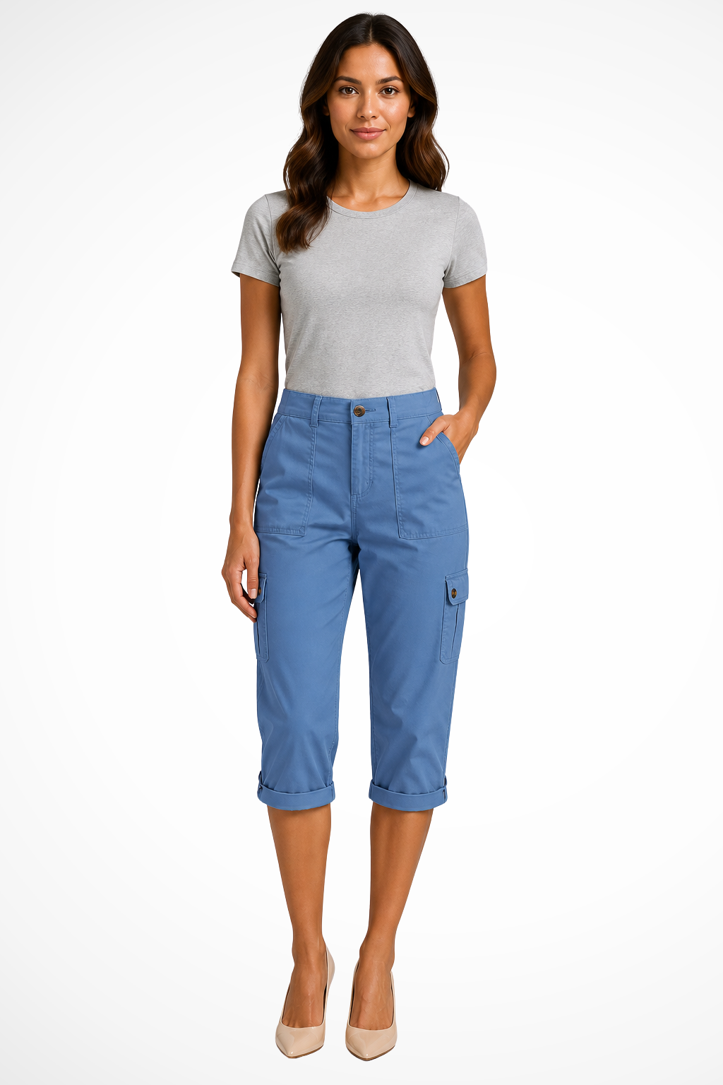 Dame Cargo Bukser - Cropped Design med Oprulningskant og Flere Lommer til Stilfuld Komfort 4