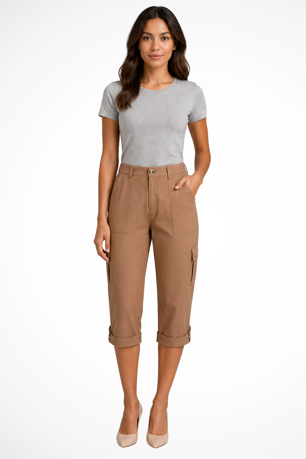 Dame Cargo Bukser - Cropped Design med Oprulningskant og Flere Lommer til Stilfuld Komfort 5