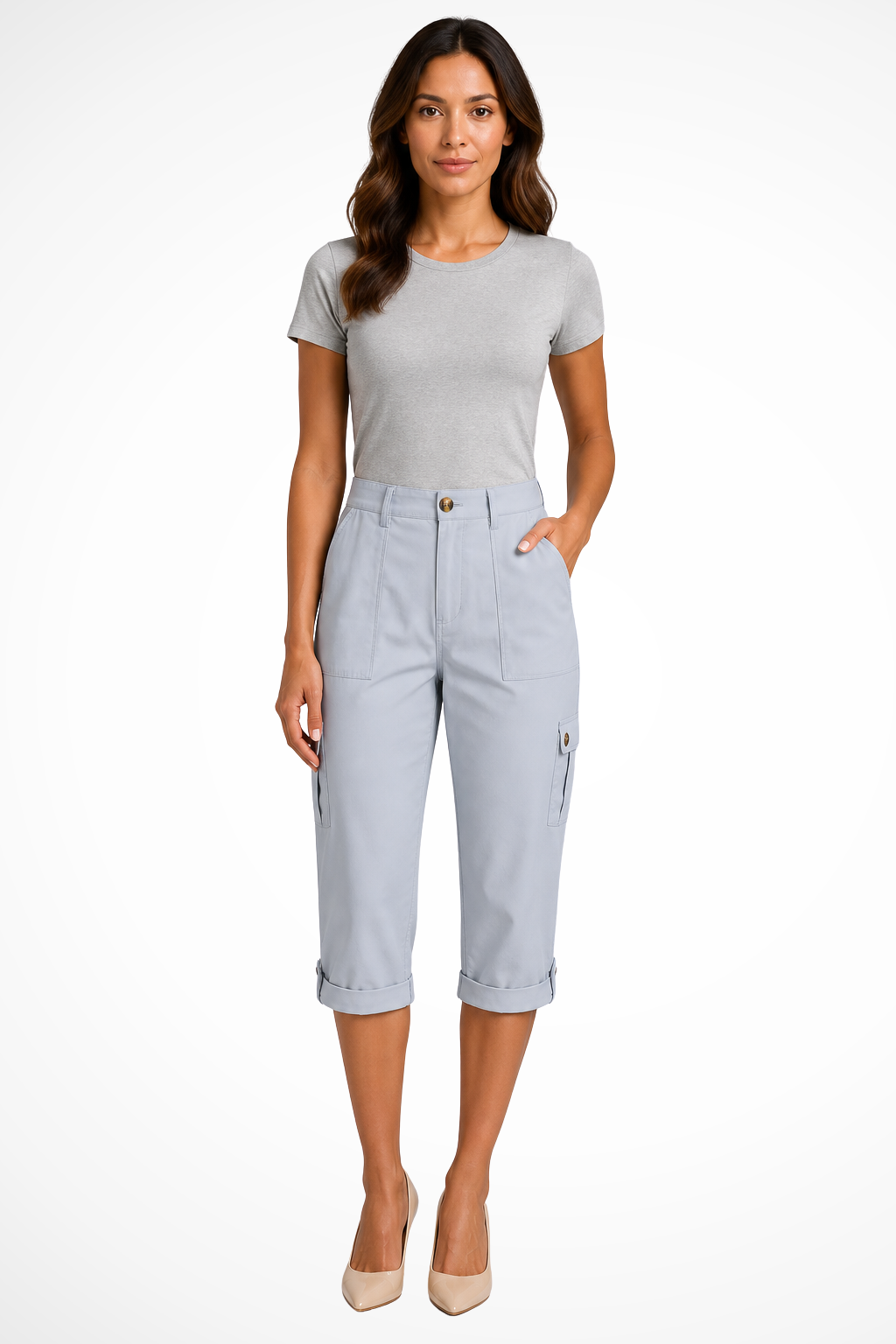 Dame Cargo Bukser - Cropped Design med Oprulningskant og Flere Lommer til Stilfuld Komfort 6